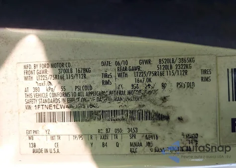 2010 Ford E-150 Commercial/Recreational из США, поврежденный, VIN 1FTNE1EW4ADA91648